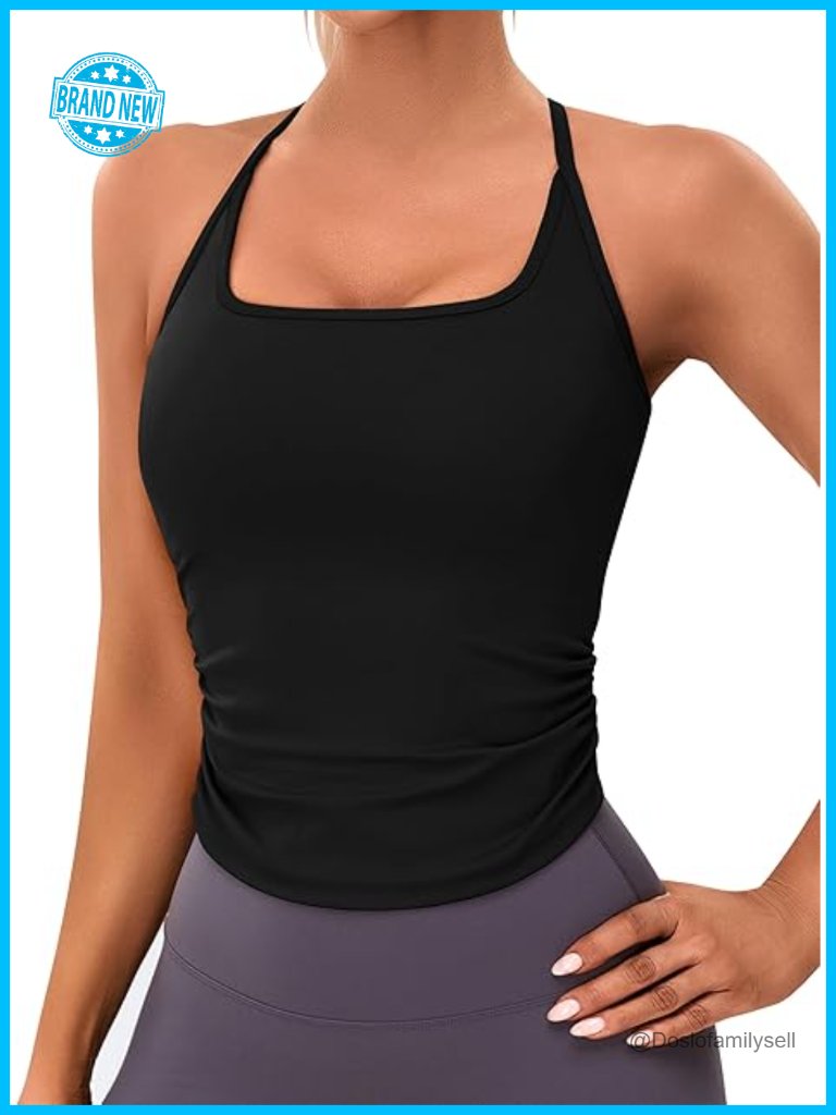 Women's Built-In Bra Ruched Workout Tank Top Racerback Yoga Activewear